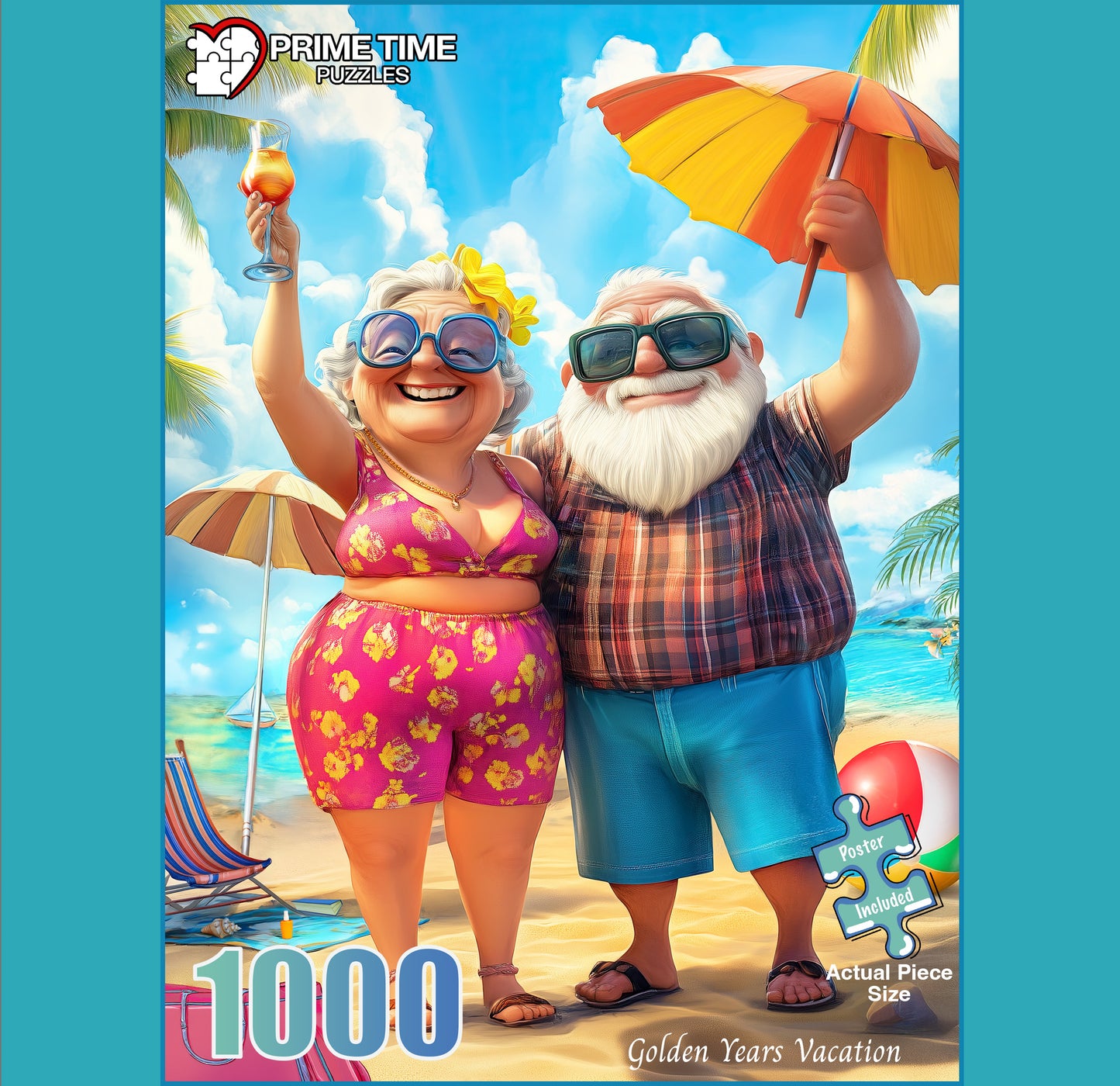 1000 Piece Jigsaw Puzzle for Adults - Parents Grandparents on a Tropical Beach Vacation - Golden Yrs Vacation