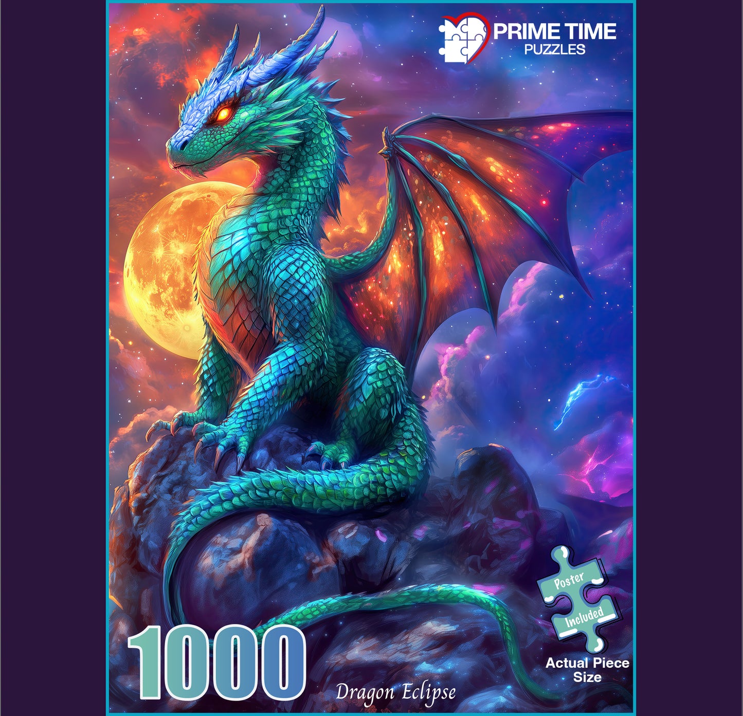 1000 Piece Jigsaw Puzzle for Adults - Fantasy Dragon Under The Moonlight - Dragon Eclipse