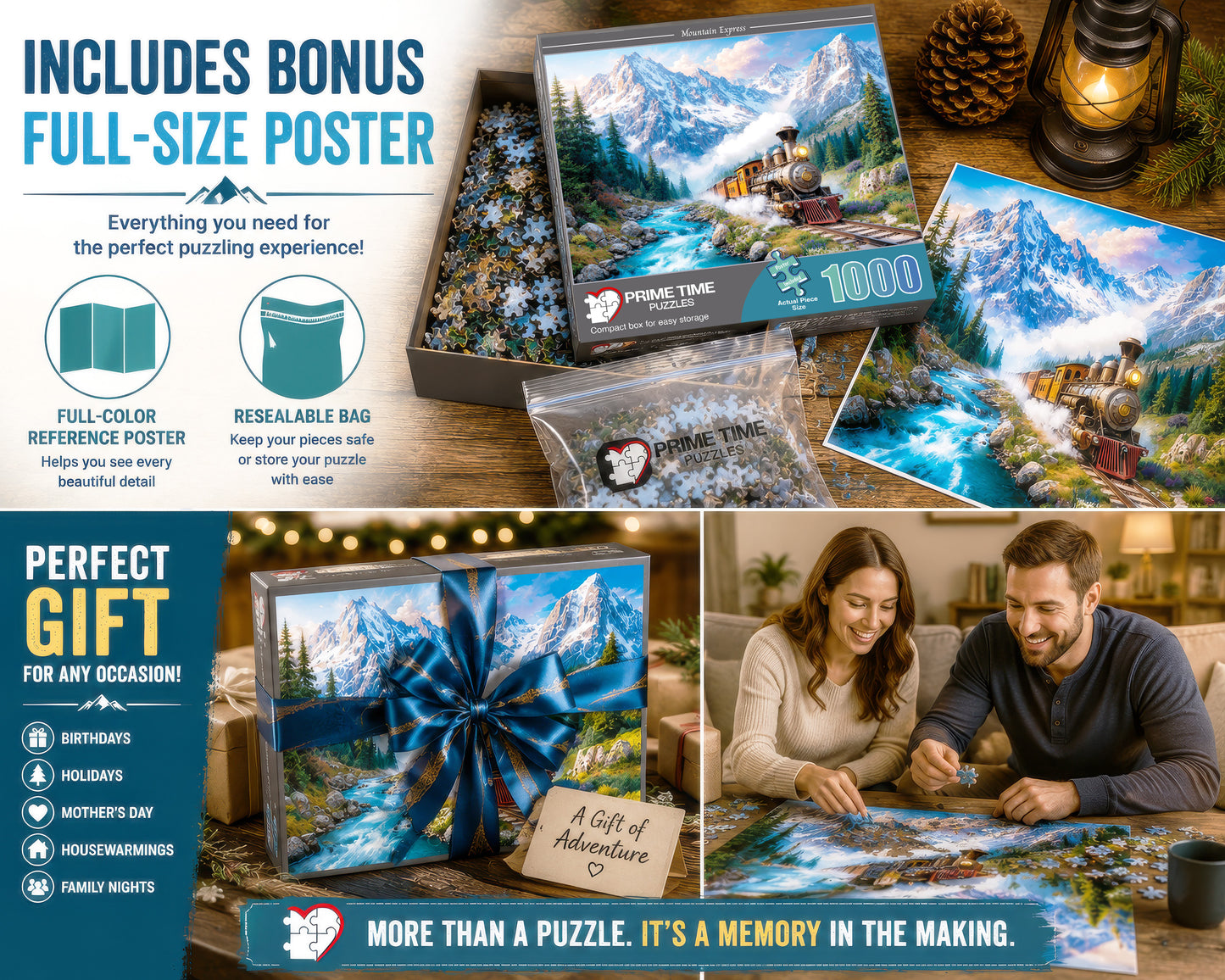 1000 Piece Jigsaw Puzzle for Adults - Mountain Express - A Steam Locomotive Train Thunders Down the Tracks - Challenging Puzzle Perfect for Game Nights - 1000 Piece for Adults. 20x27 inches