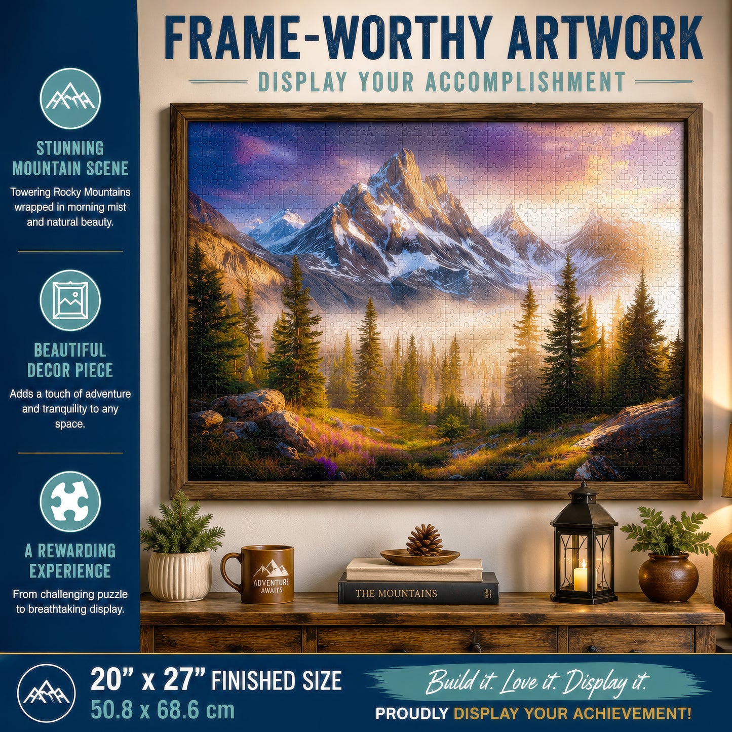 Prime Time Puzzles 1000 Piece Jigsaw Puzzle for Adults - Majestic Mountain on a Foggy Morning - Challenging Puzzle Perfect for Game Nights - Nature Landscape - 1000 Piece for Adults. 20x27 inches