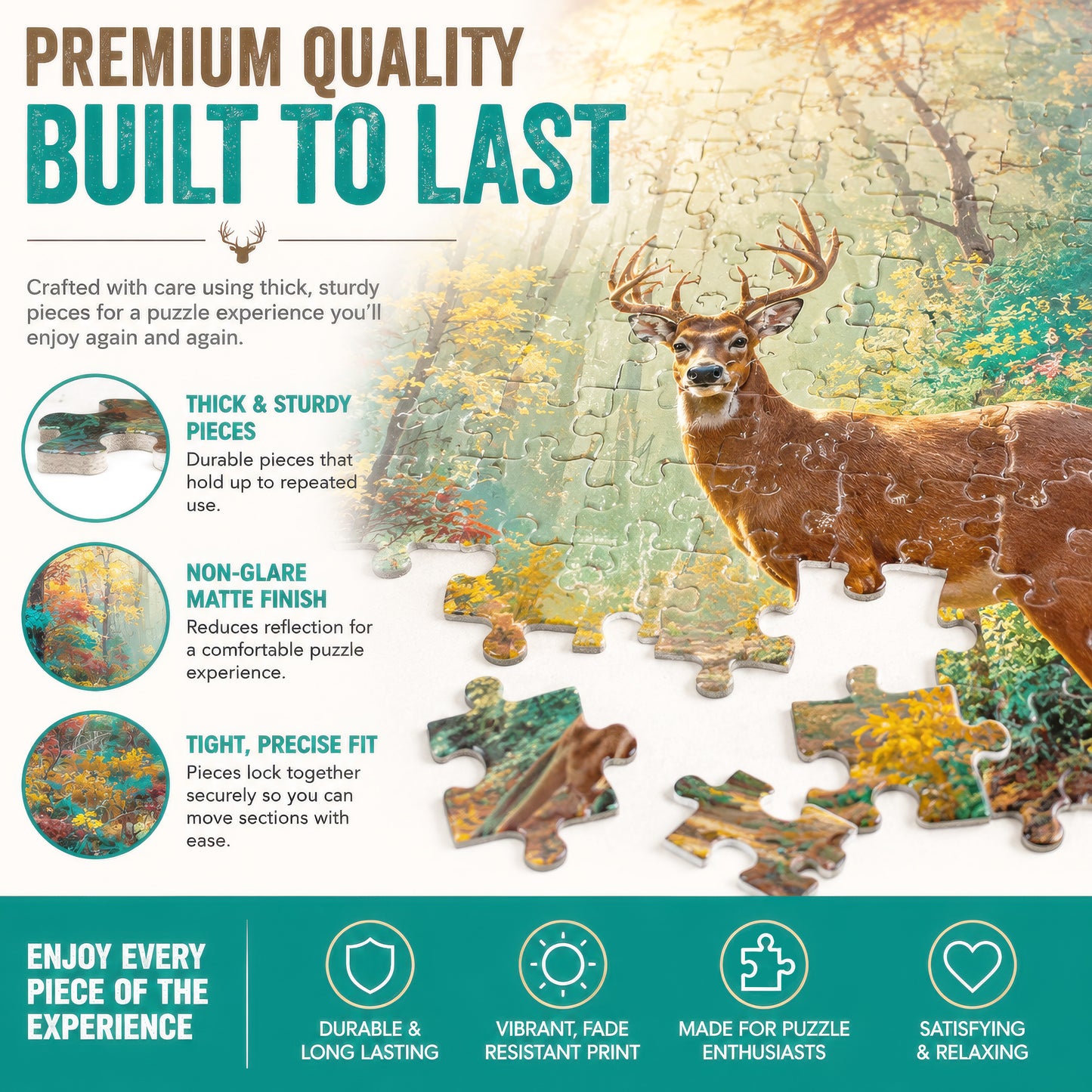 Prime Time Puzzles 1000 Piece Jigsaw Puzzle for Adults - A Majestic Whitetail Buck in the Fall Forest - Challenging Puzzle Perfect for Game Nights - 1000 Piece for Adults. 20x27 inches - Deer Dreams