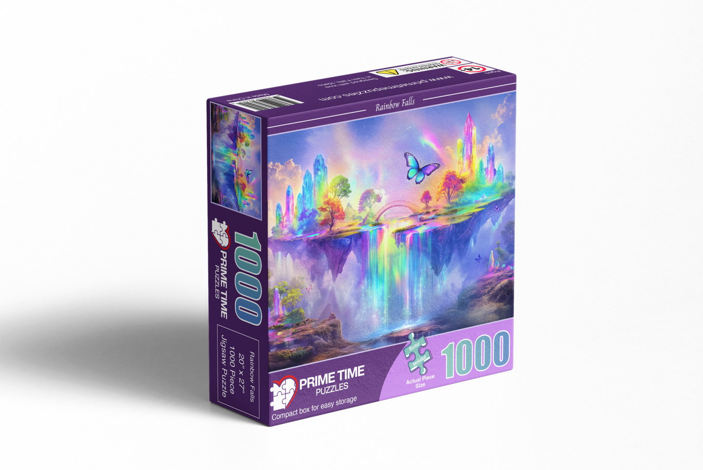 1000 Piece Jigsaw Puzzle for Adults - Fantasy Butterfly and Rainbow Crystal Waterfall - Rainbow Falls