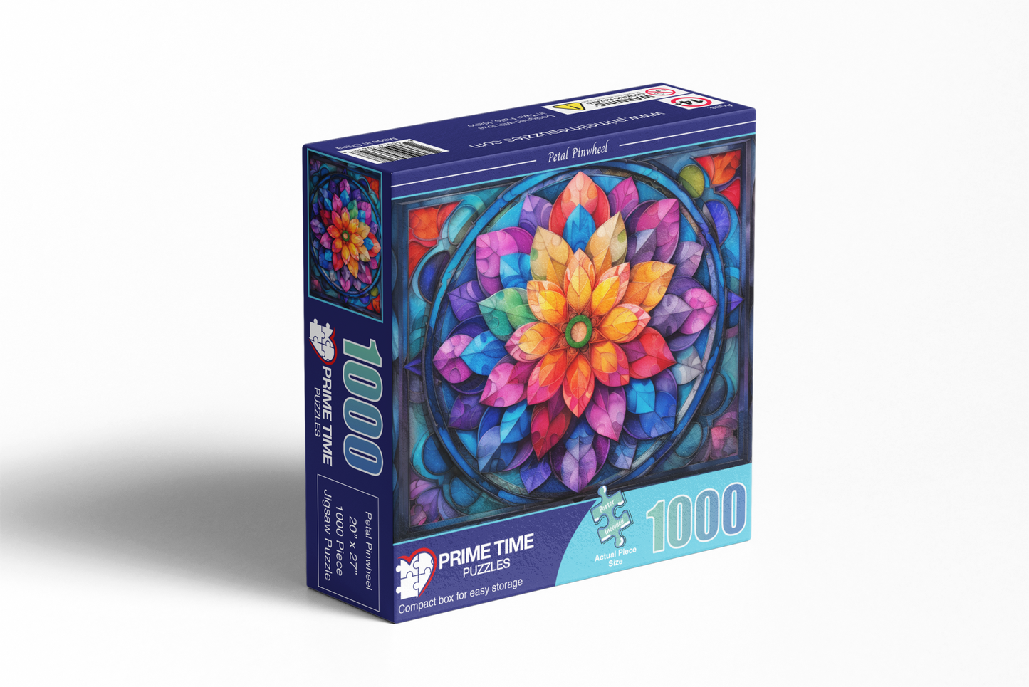 1000 Piece Jigsaw Puzzle for Adults - Stained Glass Mandala Flower - Petal Pinwheel