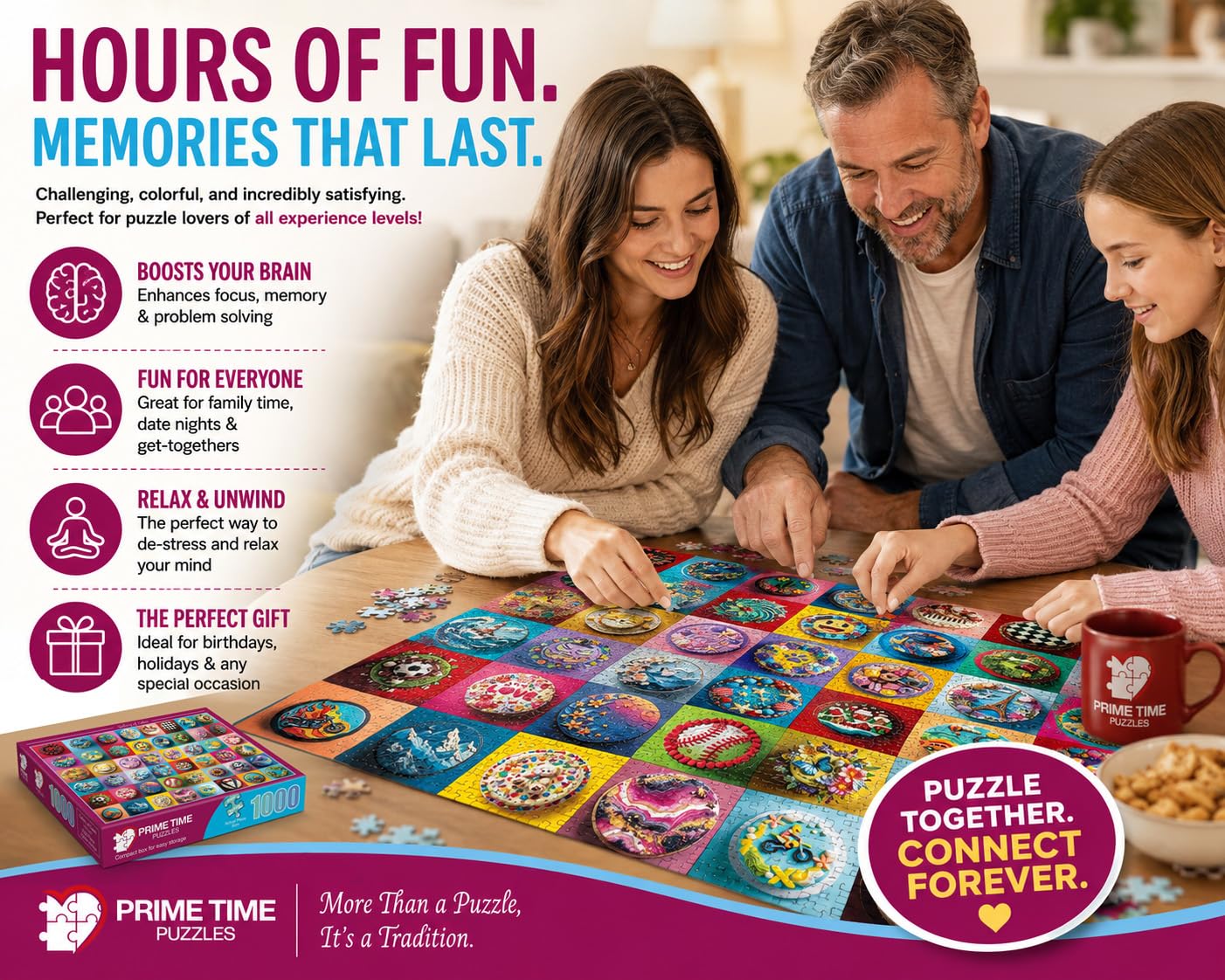 Prime Time Puzzles 1000 Piece Jigsaw Puzzle for Adults