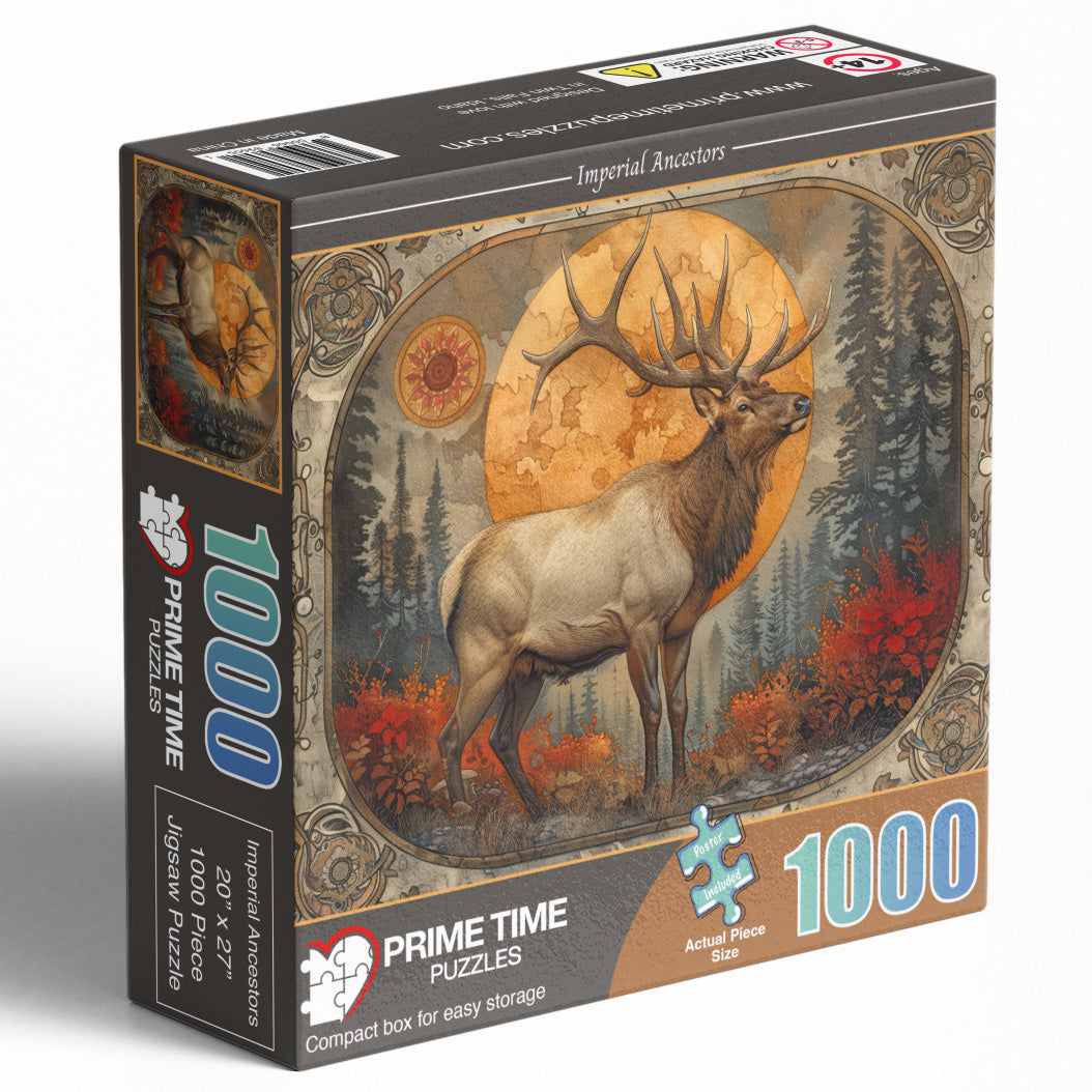 1000 Piece Jigsaw Puzzle for Adults - Bull Elk Fall Forest - Imperial Ancestors