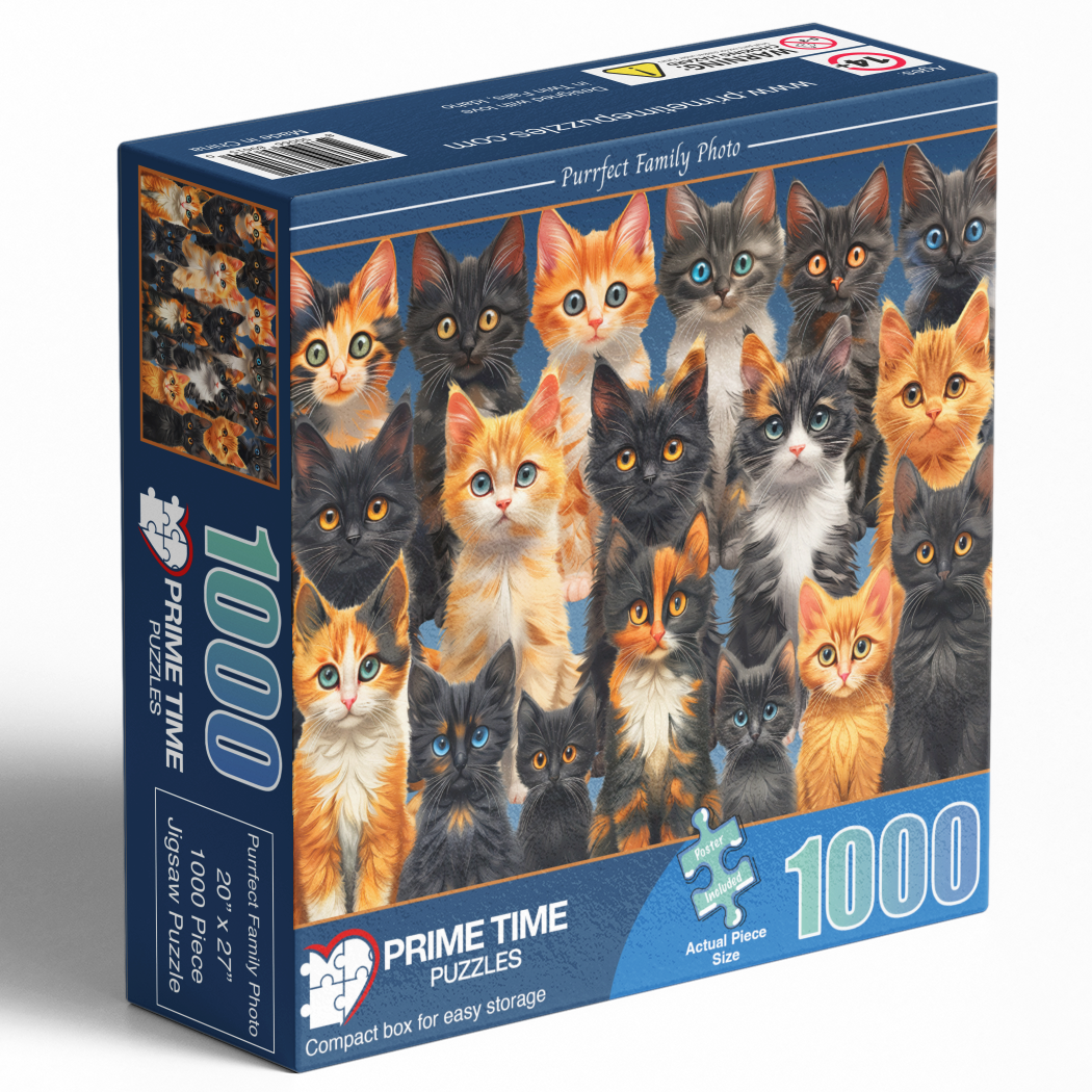 1000 Piece Jigsaw Puzzle for Adults - Cute and Colorful Cat Family - Purrfect Family Photo