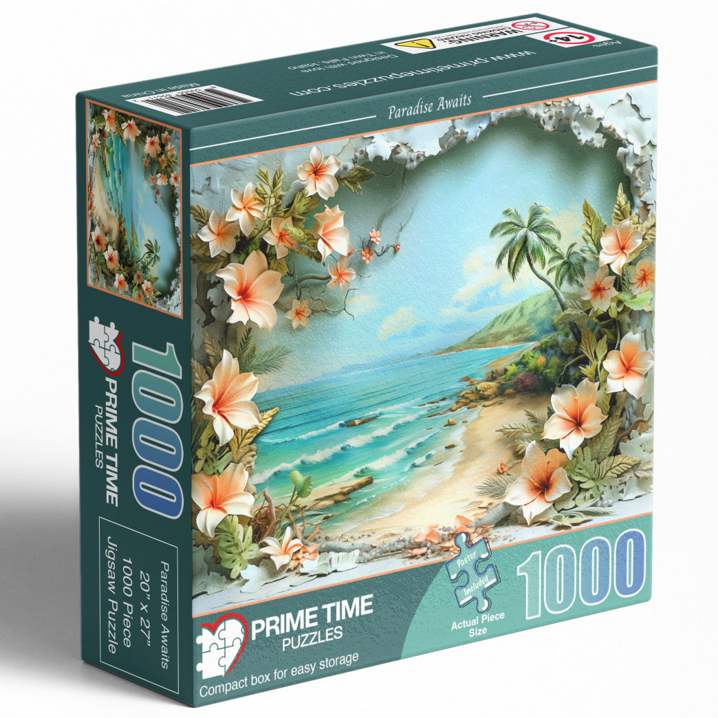 1000 Piece Jigsaw Puzzle for Adults - Tropical Flowers and White Sand Beaches - Paradise Awaits