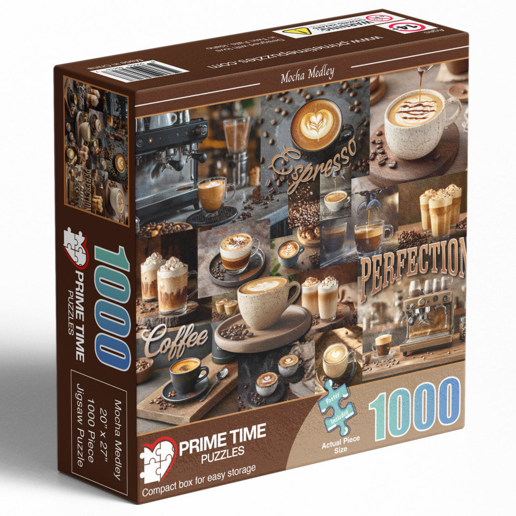 1000 Piece Jigsaw Puzzle for Adults - Coffee Latte Espresso Collage - Mocha Medley