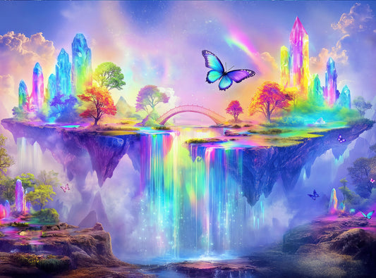 1000 Piece Jigsaw Puzzle for Adults - Fantasy Butterfly and Rainbow Crystal Waterfall - Rainbow Falls