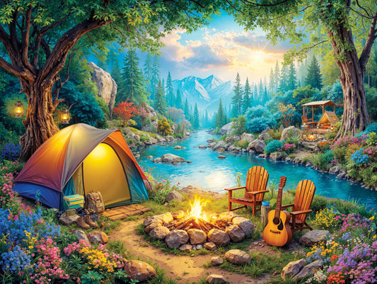 1000 Piece Jigsaw Puzzle for Adults - Tent Camping by the River - Challenging Puzzle Perfect for Game Nights - 1000 Piece for Adults. 20x27 inches - Hiking and camping in the mountains - Campfire Calm