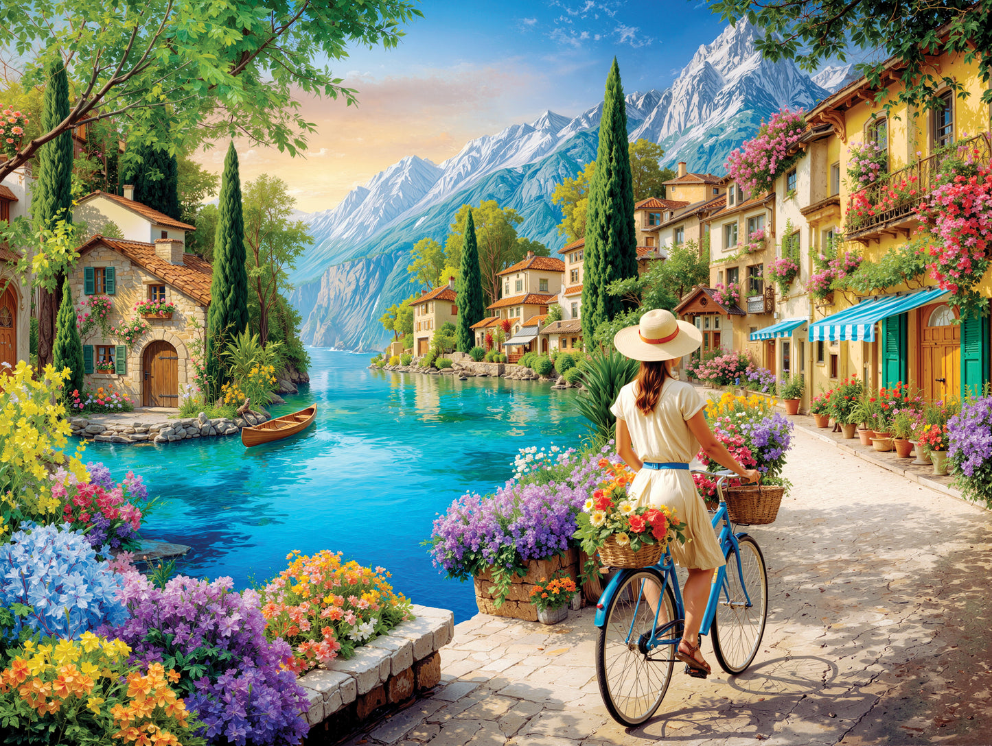 1000 Piece Jigsaw Puzzle for Adults - Italian Daydream - A Young Woman Rides her Bicycle Along the Mediterranean Sea in Italy - Challenging Puzzle Perfect for Game Nights - 20x27 inches