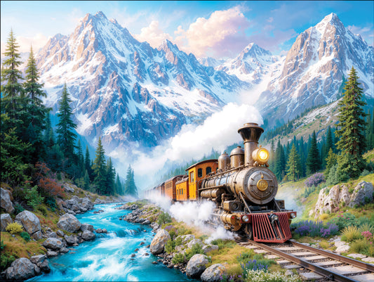 1000 Piece Jigsaw Puzzle for Adults - Mountain Express - A Steam Locomotive Train Thunders Down the Tracks - Challenging Puzzle Perfect for Game Nights - 1000 Piece for Adults. 20x27 inches