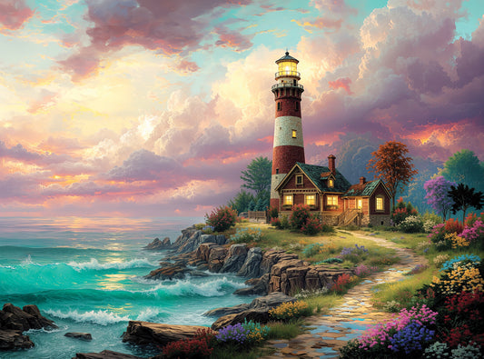 Prime Time Puzzles 1000 Piece Jigsaw Puzzle for Adults - Ocean Lighthouse - Challenging Puzzle Perfect for Game Nights - Colorful Light House by the Beach Sunset 1000 Piece for Adults. 20x27 inches