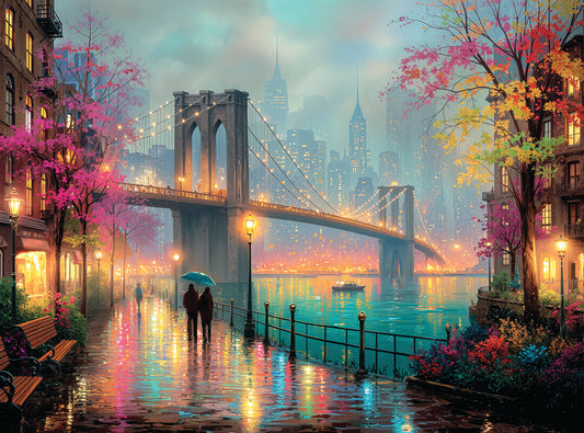 Prime Time Puzzles 1000 Piece Jigsaw Puzzle for Adults - Walk in the Rain in the City - Challenging Puzzle - Artistic Cityscape - Brooklyn Bridge - New York - 1000 Piece for Adults. 20x27 inches