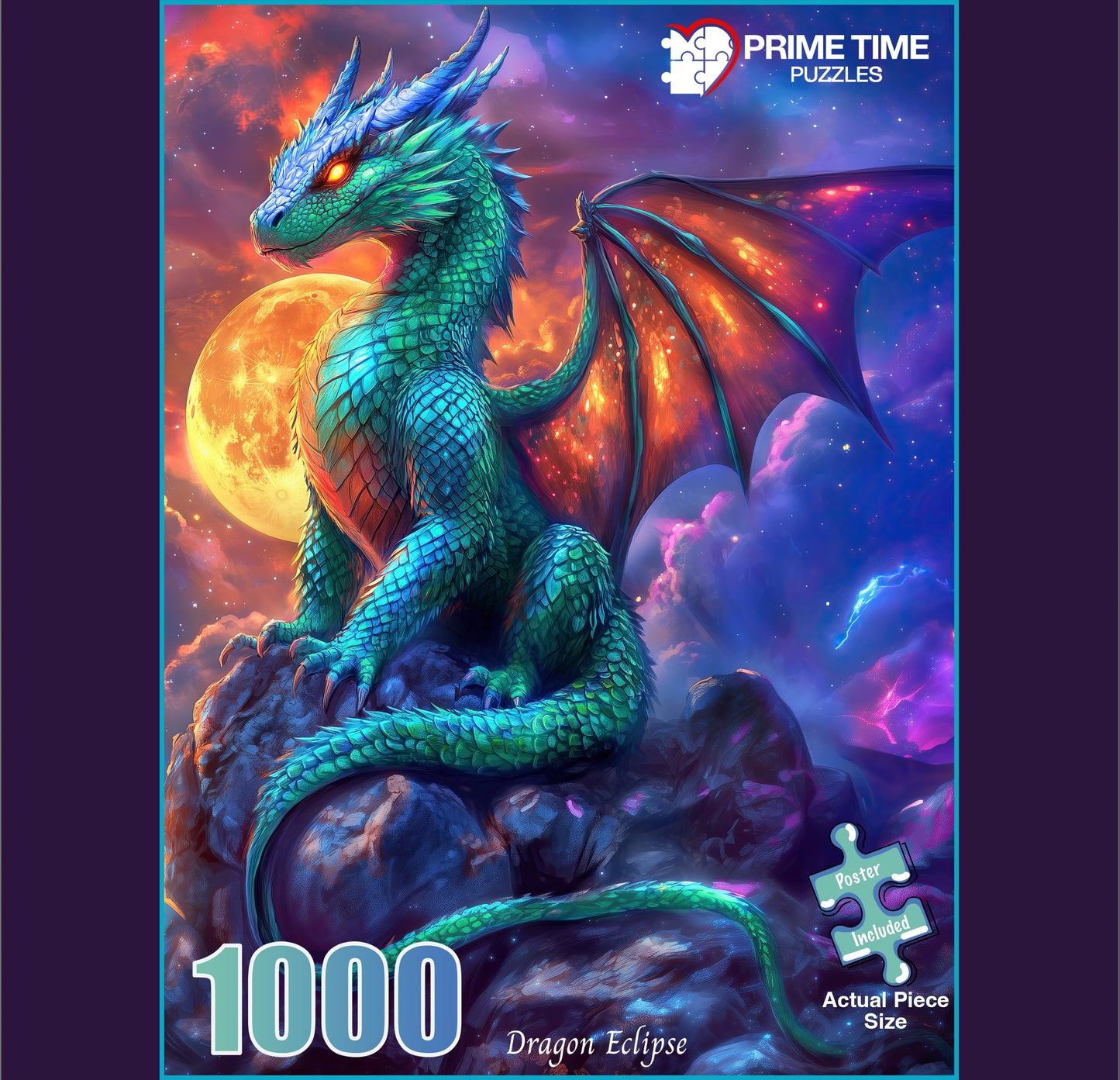 1000 Piece Jigsaw Puzzle for Adults - Fantasy Dragon Under The Moonlight - Dragon Eclipse