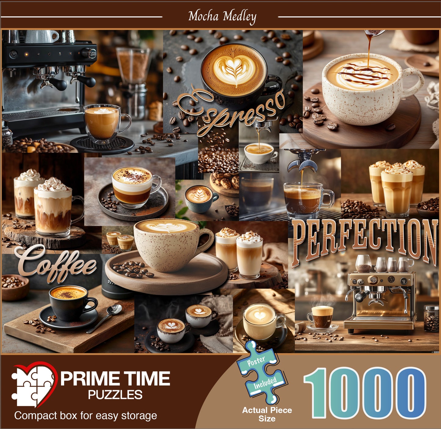 1000 Piece Jigsaw Puzzle for Adults - Coffee Latte Espresso Collage - Mocha Medley