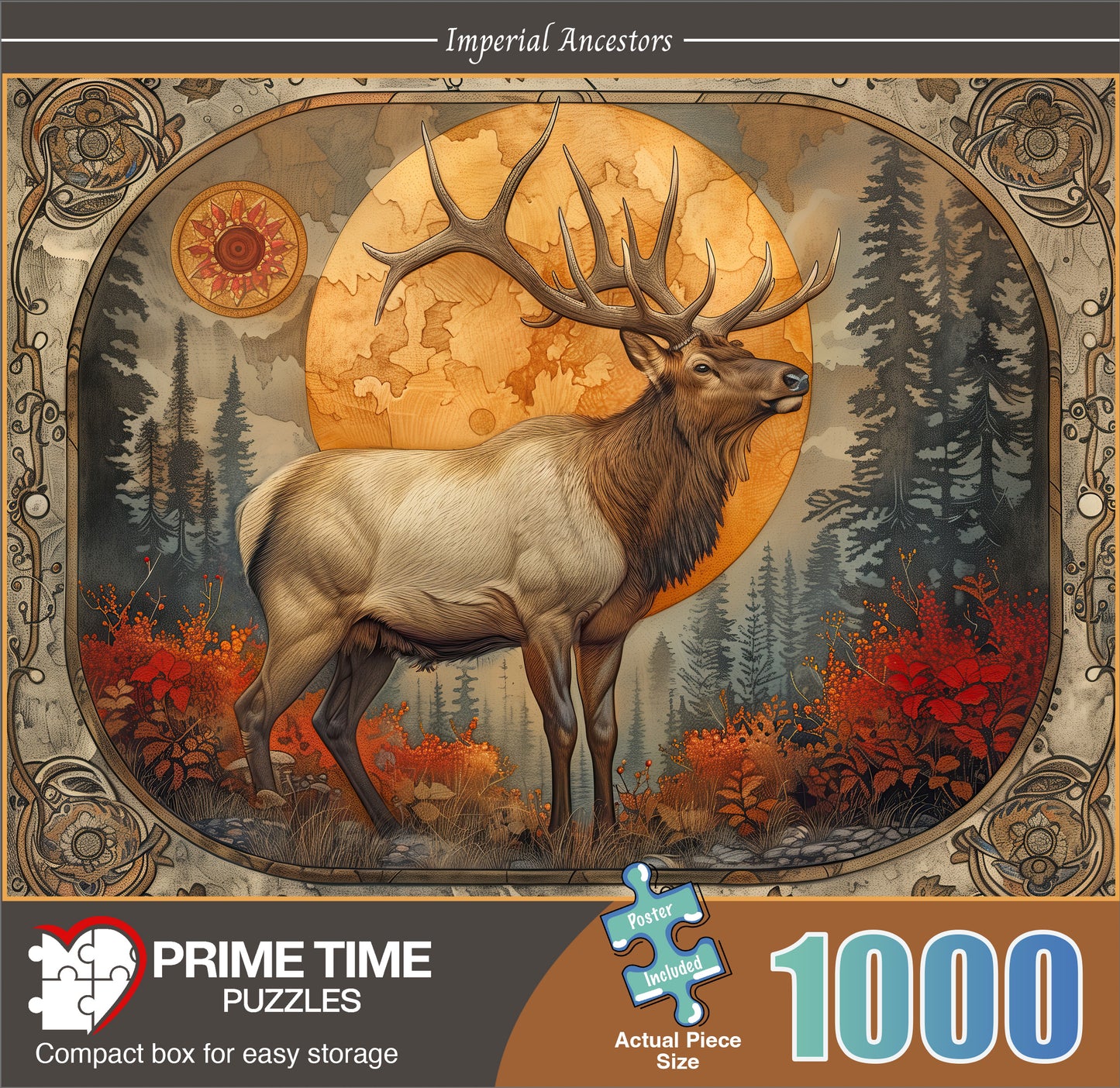 1000 Piece Jigsaw Puzzle for Adults - Bull Elk Fall Forest - Imperial Ancestors