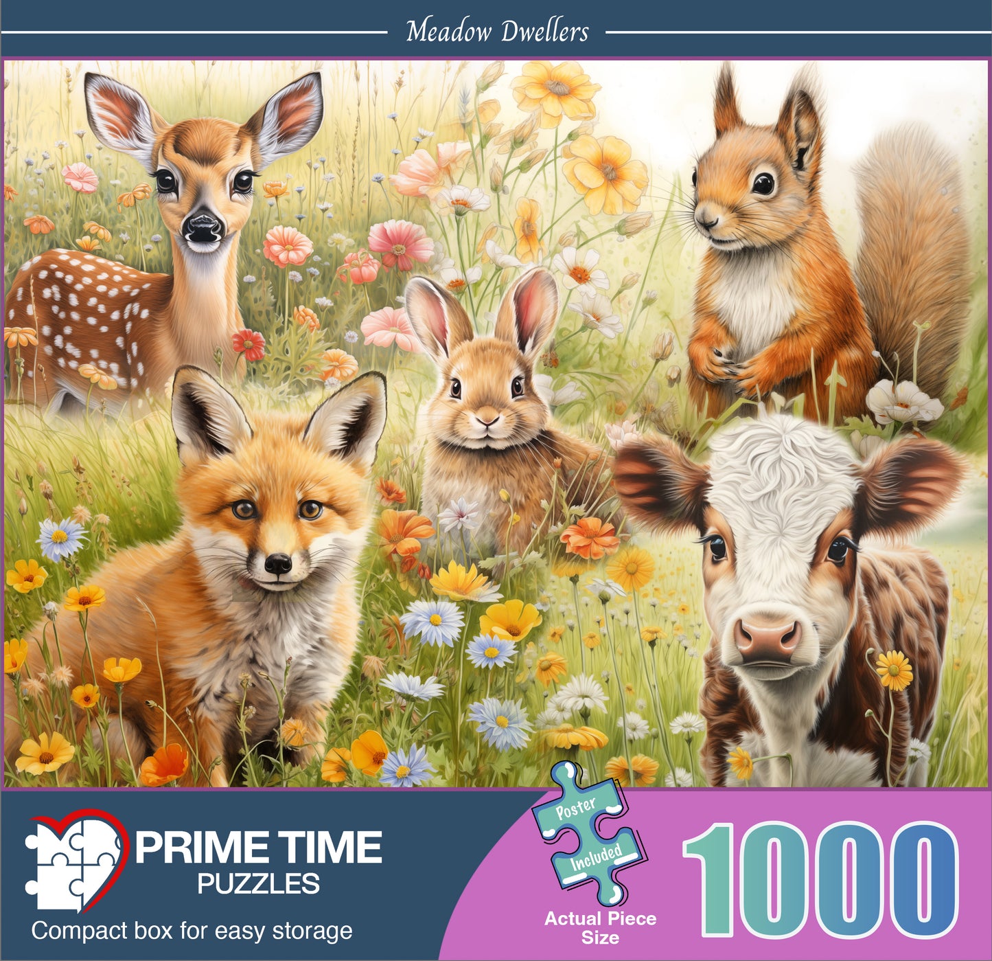 1000 Piece Jigsaw Puzzle for Adults - Cute Meadow Animals - Meadow Dwellers