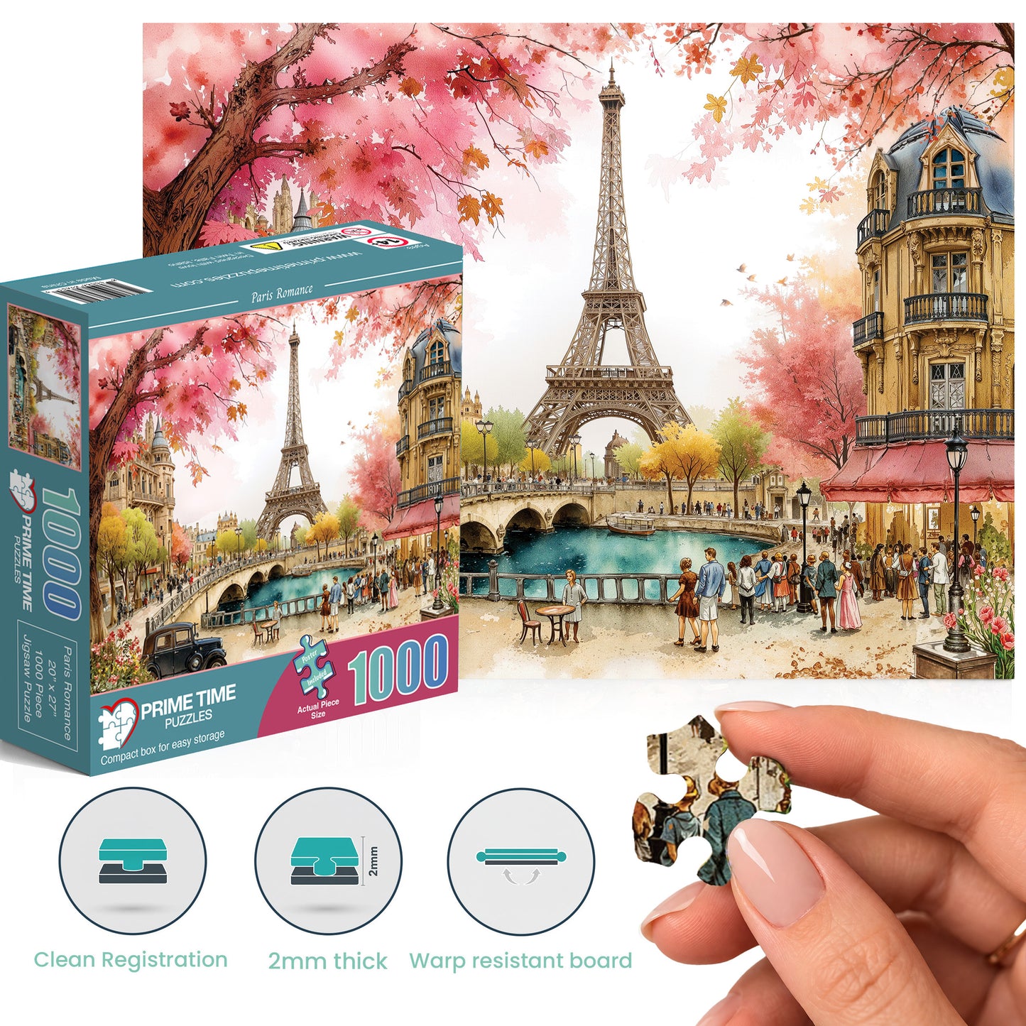Prime Time Puzzles 1000 Piece Jigsaw Puzzle for Adults - Paris Romance - Whimsical Eifel Tower Spring Scene - Challenging Puzzle Perfect for Game Nights - 1000 Piece for Adults. 20x27 inches