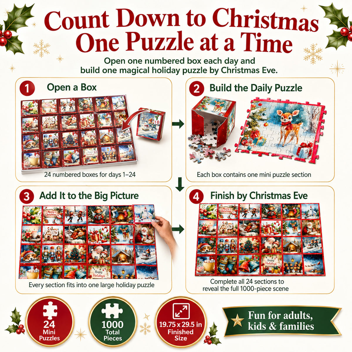 Christmas Advent Puzzle 1000 Piece Countdown 2026