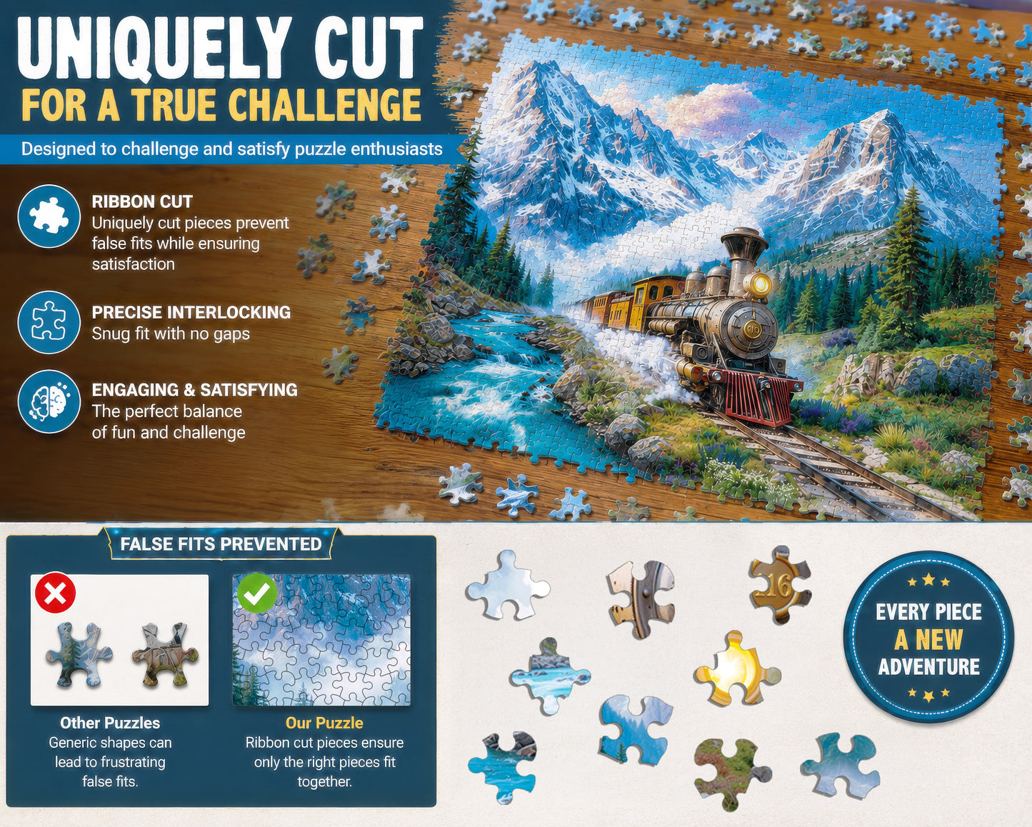 1000 Piece Jigsaw Puzzle for Adults - Mountain Express - A Steam Locomotive Train Thunders Down the Tracks - Challenging Puzzle Perfect for Game Nights - 1000 Piece for Adults. 20x27 inches