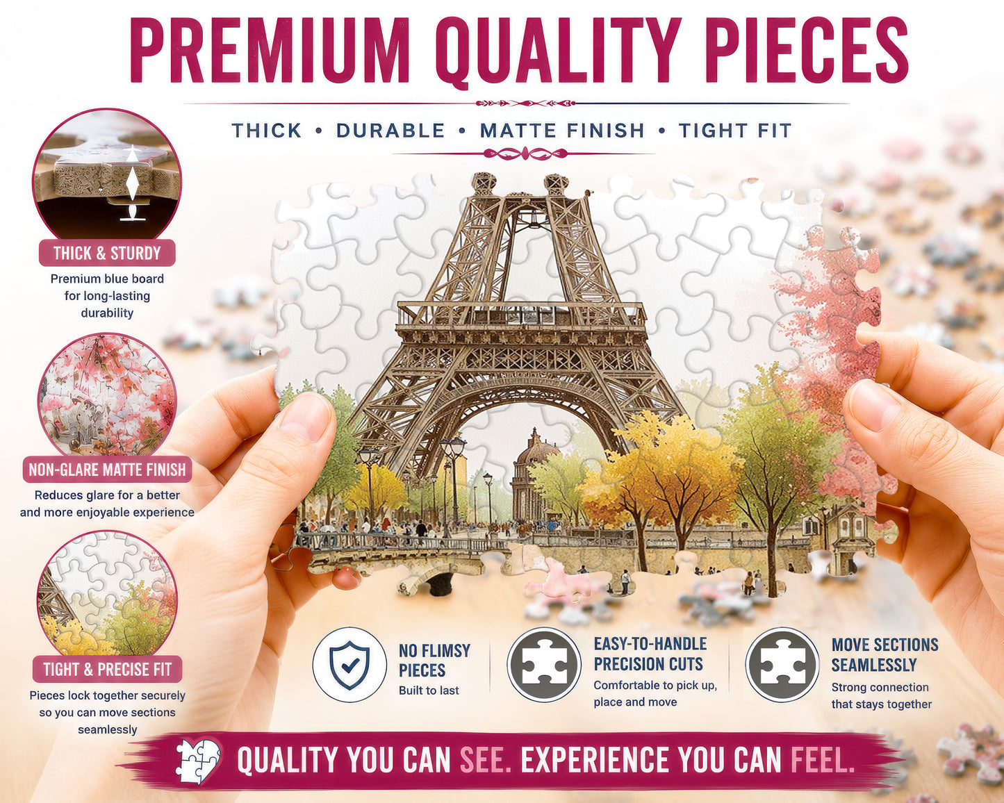Prime Time Puzzles 1000 Piece Jigsaw Puzzle for Adults - Paris Romance - Whimsical Eifel Tower Spring Scene - Challenging Puzzle Perfect for Game Nights - 1000 Piece for Adults. 20x27 inches