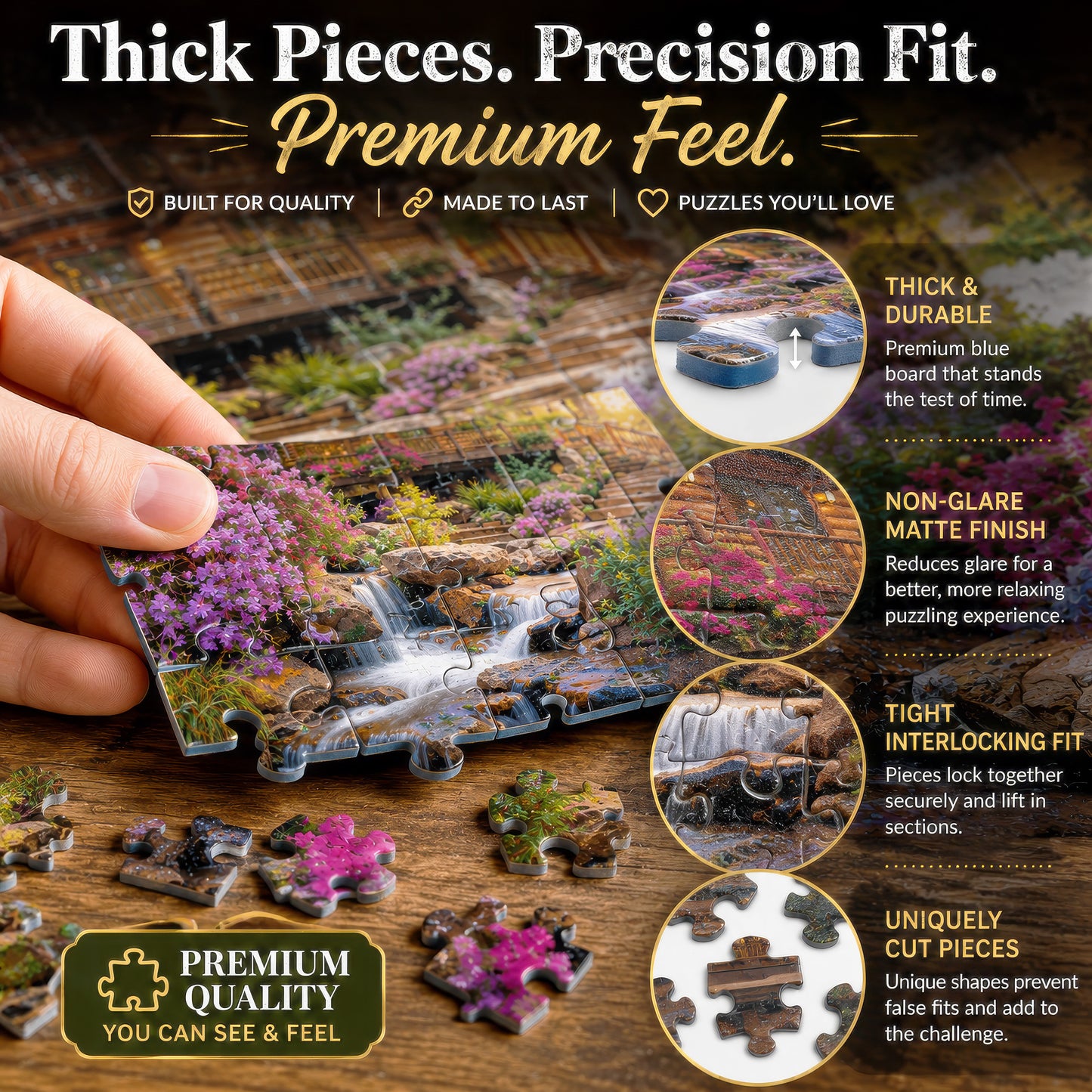 Prime Time Puzzles 1000 Piece Jigsaw Puzzle for Adults - Mountain Cabin Waterfall - Challenging Puzzle Perfect for Game Nights - 1000 Piece for Adults. Nature Landscape Photograph in Forest 20x27 inch