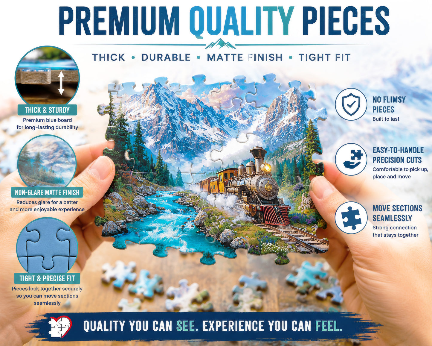 1000 Piece Jigsaw Puzzle for Adults - Mountain Express - A Steam Locomotive Train Thunders Down the Tracks - Challenging Puzzle Perfect for Game Nights - 1000 Piece for Adults. 20x27 inches