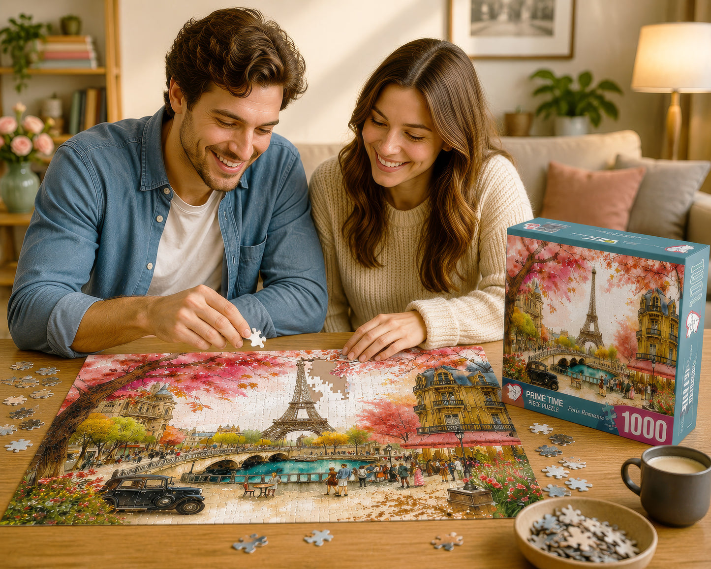 Prime Time Puzzles 1000 Piece Jigsaw Puzzle for Adults - Paris Romance - Whimsical Eifel Tower Spring Scene - Challenging Puzzle Perfect for Game Nights - 1000 Piece for Adults. 20x27 inches