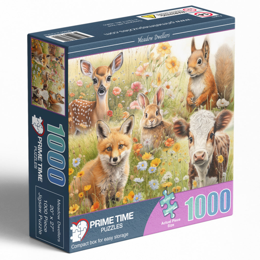 1000 Piece Jigsaw Puzzle for Adults - Cute Meadow Animals - Meadow Dwellers