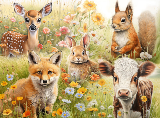 1000 Piece Jigsaw Puzzle for Adults - Cute Meadow Animals - Meadow Dwellers