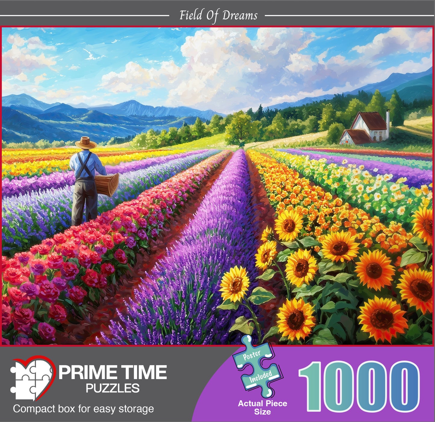1000 Piece Jigsaw Puzzle for Adults - Art Featuring Country Cottage on a Flower Farm - Field of Dreams