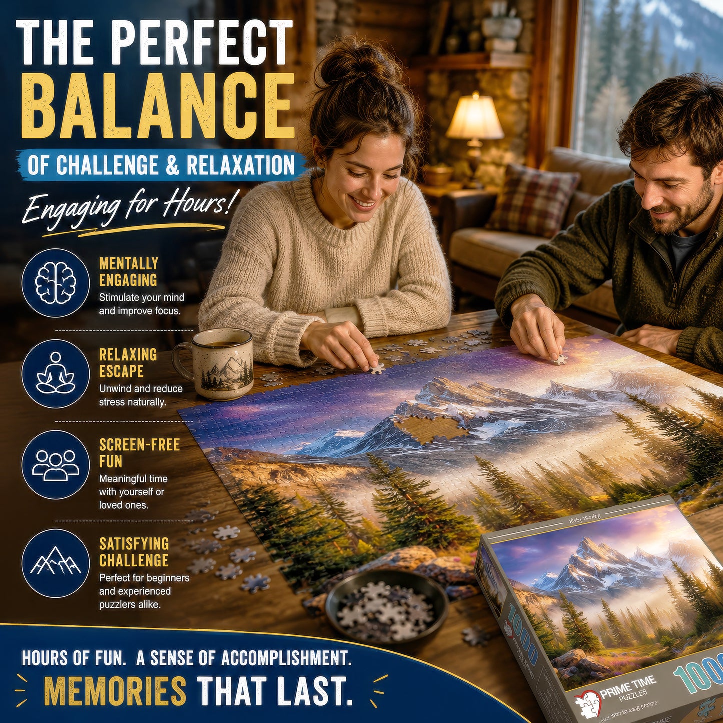 Prime Time Puzzles 1000 Piece Jigsaw Puzzle for Adults - Majestic Mountain on a Foggy Morning - Challenging Puzzle Perfect for Game Nights - Nature Landscape - 1000 Piece for Adults. 20x27 inches