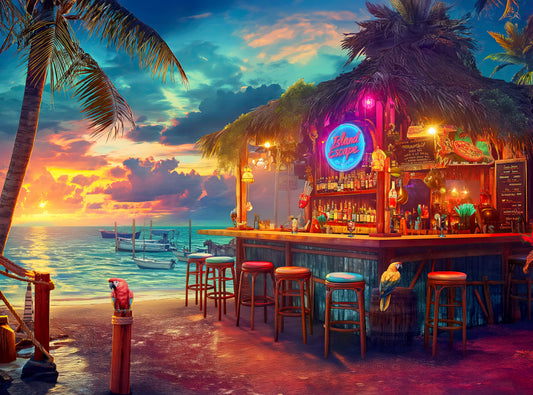 1000 Piece Jigsaw Puzzle for Adults - Beach Bar at Sunset - Island Escape