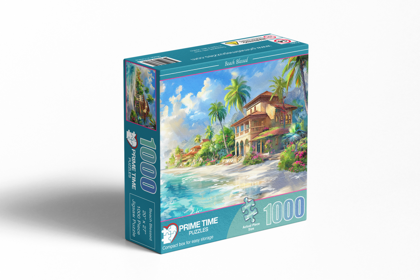 1000 Piece Jigsaw Puzzle for Adults - Elegant Beach House Near The Blue Ocean Waves with Tropical Flowers - Beach Blessed